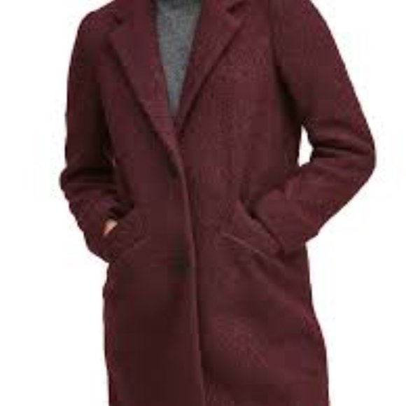 NWT Marc New York Paige Single Breasted Boucle Wool Coat in Burgundy - Picture 3 of 14
